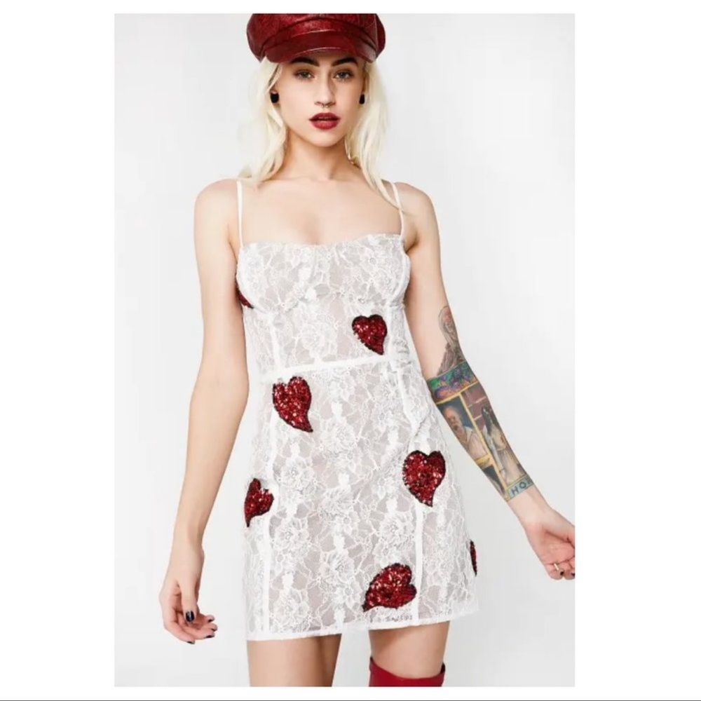ISO For Love and Lemons x Jaime King La Christy white lace heart dress